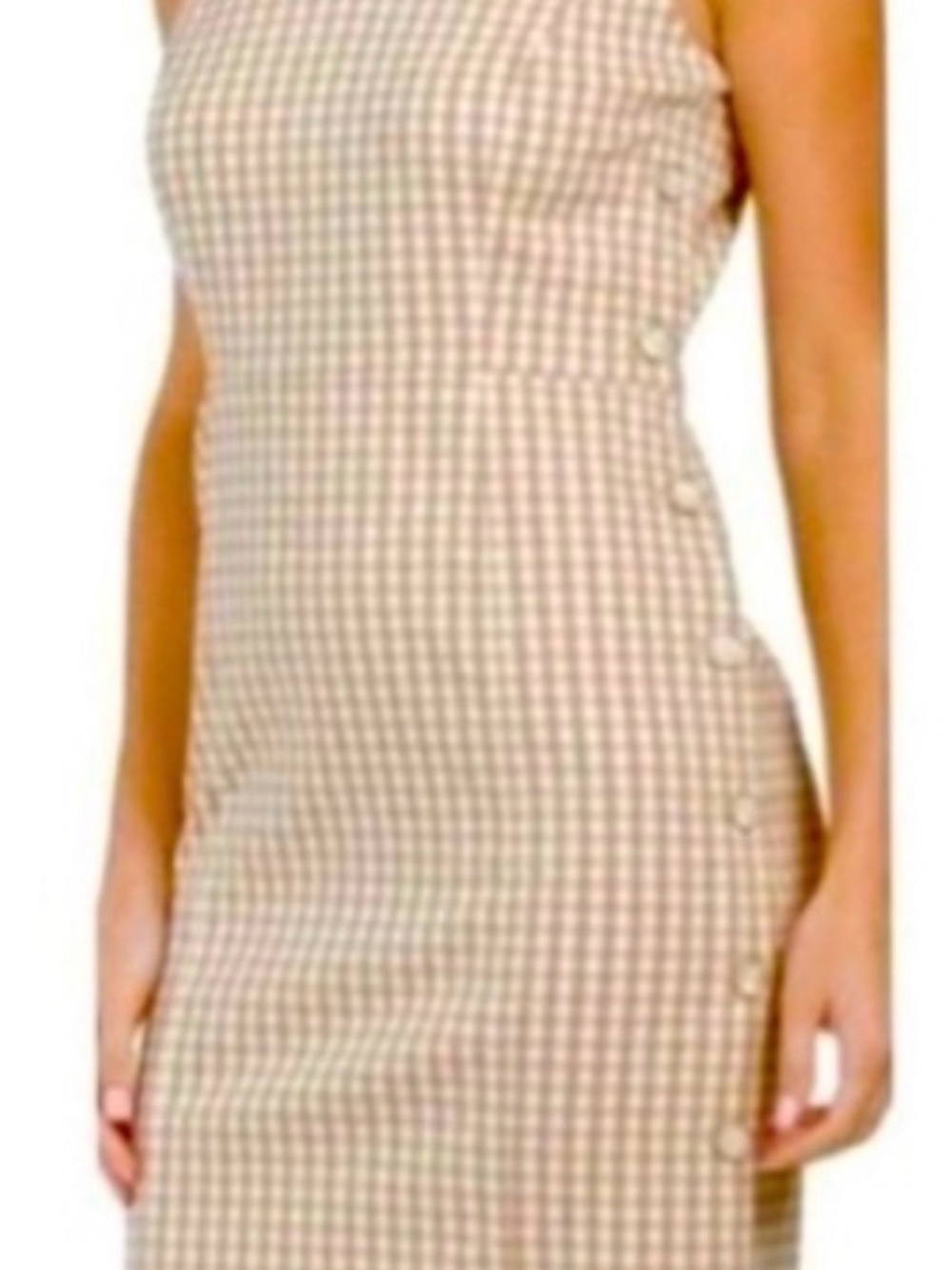 J McLaughlin Sleeveless Gingham Midi Dress in Tan